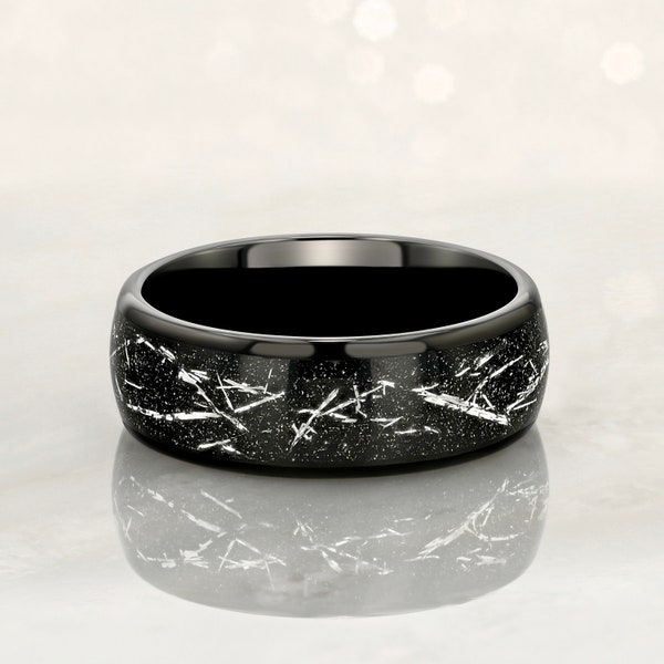 STARDUST - Tungsten Carbide Black Ring 8mm, 6mm, 4mm  w/ Meteorite Dust and Silver Specs