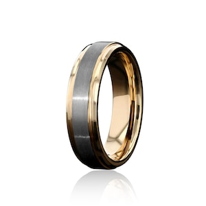 Tungsten Carbide Rose Gold Ring 6mm, 8mm w/ Brushed Silver Middle