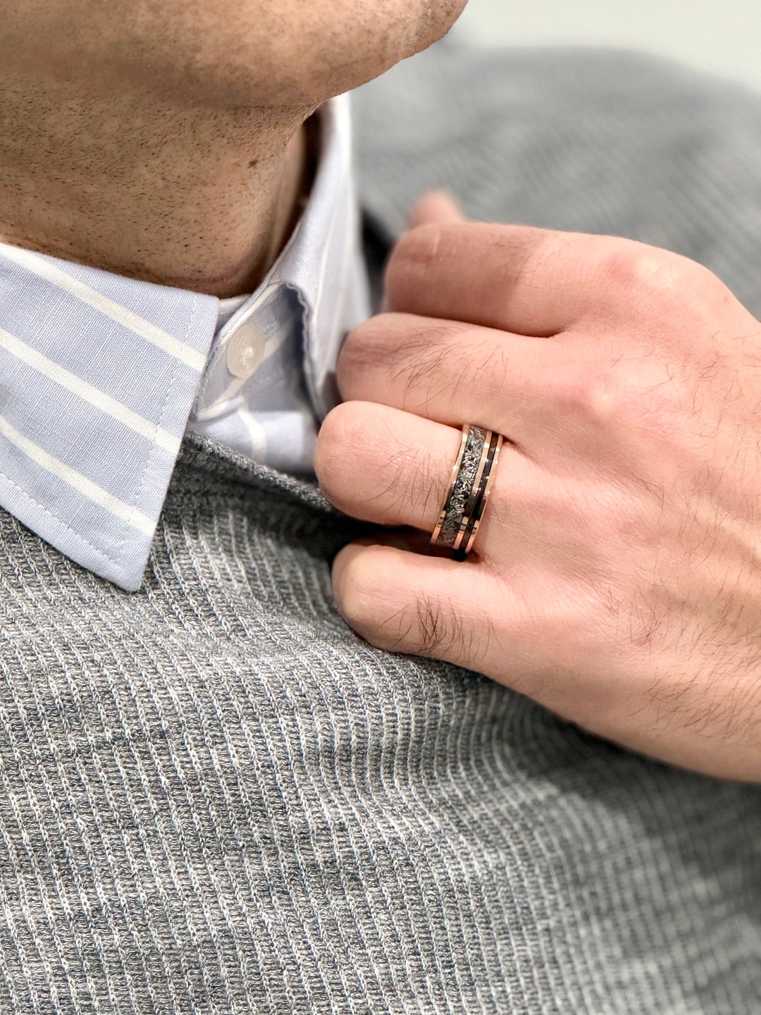 ZENITH Tungsten Carbide Rose Gold Ring Meteorite W\/black Line - Etsy