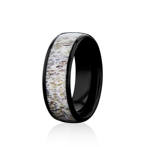 Tungsten Carbide Black Ring 8mm w/ Naturally Shed Antlers