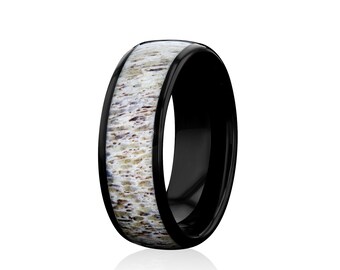 PRIMAL - Tungsten Carbide Black Ring 8mm w/ Naturally Shed Antlers