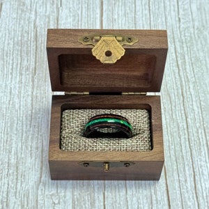 HALO Tungsten Carbide Black Ring 8mm w/ Green Opal and Koa Wood image 4