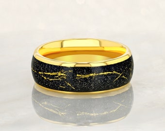 STARDUST - Tungsten Carbide Gold Ring 8mm, 6mm w/ Meteorite Dust and Gold Specs