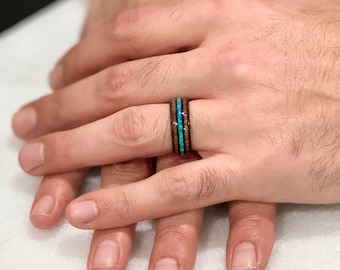 MABOHITY Tungsten Carbide Wedding Ring With Koa Wood & Opal – 8mm Width, Engraved 'I Love You', Comfort Fit, Sizes 6-14
