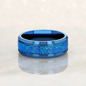 Tungsten Carbide Blue Ring 8mm w/ Blue Opal