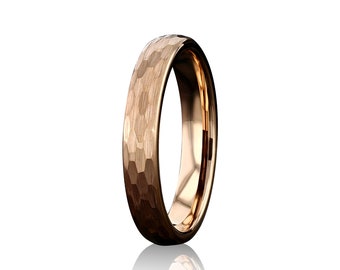 BEDROCK - Tungsten Carbide Rose Gold Ring 4mm, 8mm w/ Hammered Design