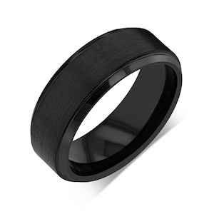 Zwarte wolfraamcarbide ring 8 mm met geborstelde zwarte middenring