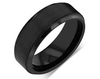 PRISTINE - Tungsten Carbide Black Ring 8mm w/ Brushed Black Middle