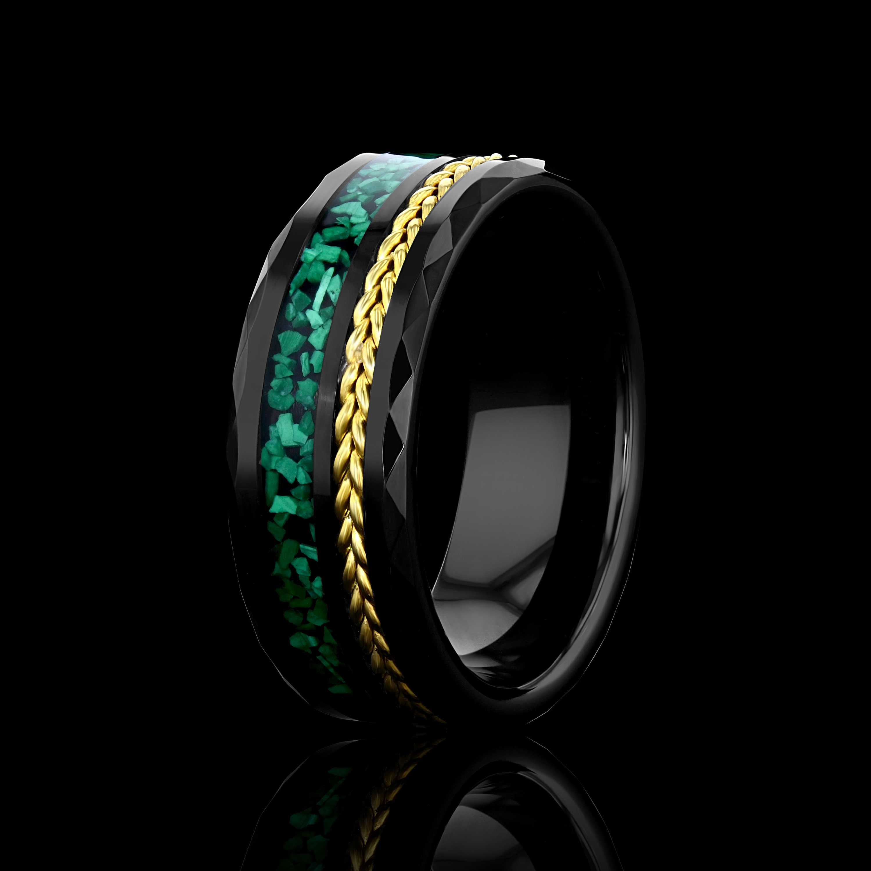 Malachite Mens Ring Black Tungsten Yellow Gold Wire Wrapping Etsy UK