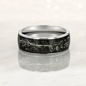 STARDUST - Tungsten Carbide Silver Ring 8mm, 6mm w/ Meteorite Dust and Silver Specs