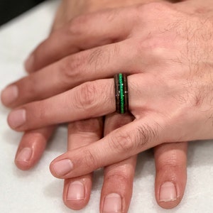 HALO Tungsten Carbide Black Ring 8mm w/ Green Opal and Koa Wood image 3