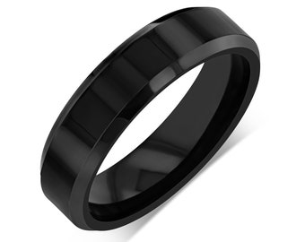 ONBERISPELIJK - Wolfraamcarbide zwarte ring 6 mm met gepolijst midden