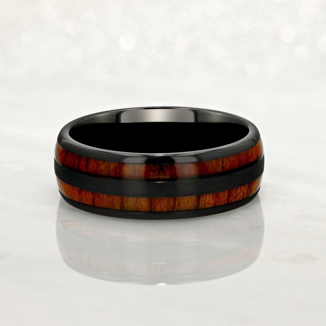 Tungsteno Anello Di Nozze Tungsteno Anello Koa Legno 8mm Nero - Foto 5