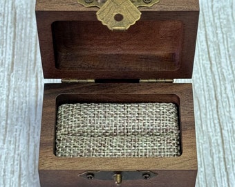Walnut Wood Box - Walnut Wood Ring Box, Weaved Fabric, Rustic Inspired - Free with Ring Purchcase