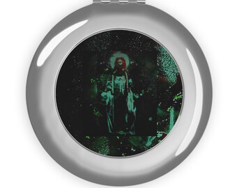 Dark Green Jesus Compact Travel Mirror