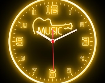 25ck1311 Music Guitar Shop Studio Live Band Room Wall Home Decor Colorful LED Flexible Flex Neon Clock 10"