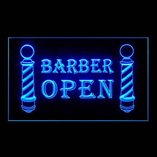 160008 BARBER OPEN Poles Haircut Hairdresser Trendy Hair Coloring Salon Beauty Display LED Light Neon Sign