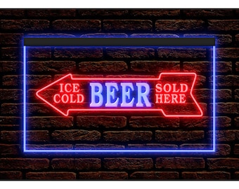 Ice Cold Beer Sold Here Bar Pub LED Neon Sign Convenience Store Shop illuminated Decor Display Light Dual Colors