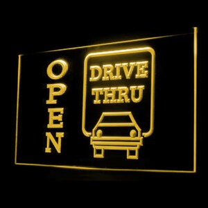 190014 OPEN Drive Thru Restaurant Decor Display LED Light Neon Signs