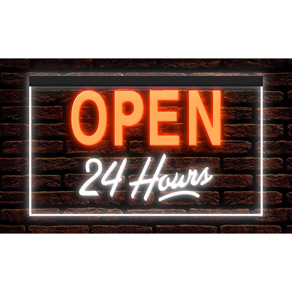 Open 24 Hours LED Neon Sign, Bar Shop Decor, Dual Color Options