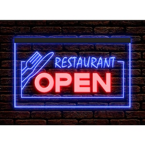 OPEN Restaurant Cafe Dining Decor illuminated Display Light Neon Sign Dual Color
