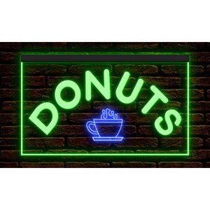 Letrero de neón con luz LED de noche para cafetería, panadería y barra abierta de donuts DC110028 de dos colores