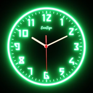 May include: A green neon clock with black numbers and a red second hand. The clock face reads "EaseSign" at the top.