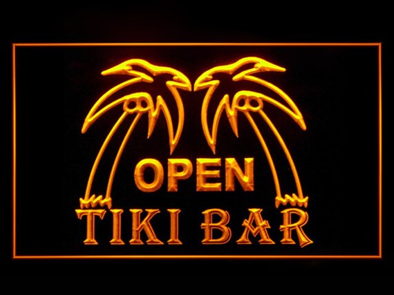170010 OPEN Tiki Bar Pub Plam Tree Mobile Party Display LED Light Sign 