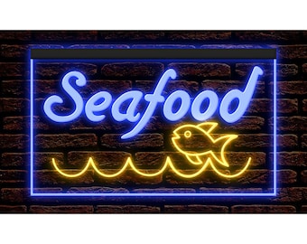 Seafood Market Restaurant Cafe Shop Store illuminated Decor Display Light Neon Sign Dual Colors