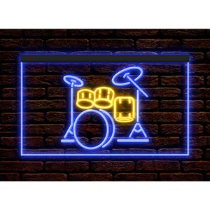 Drum LED Light Neon Sign, Band Room Music Studio illuminated Decor Display Dual Colors