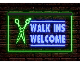 Walk INS Bienvenido Corte de pelo Barbería Salón de belleza Decoración iluminada Exhibición Luz Letrero de neón Colores duales