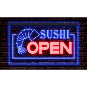 110019 OPEN Sushi Bar Cafe Japanese Japan Restaurant Shop Display LED Light Neon Sign 7 Colors or 16 Colors By Remote or 13 Sets Dual Color