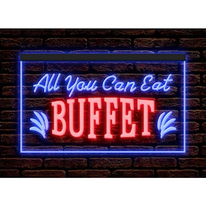 Letrero de neón de buffet libre, decoración de cafetería y restaurante, pantalla de dos colores