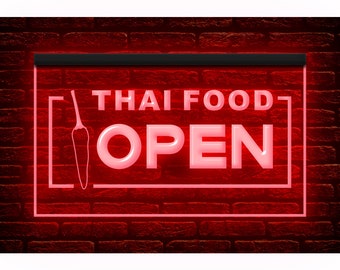110228 Thai Food Open Thailand Restaurant Cafe Decor Display LED Light Neon Sign