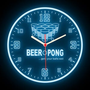 25ck1358 Beer Pong Bar Game Pub Man Cave Wall Home Decor Colorful LED Flexible Flex Neon Clock 10&quot;