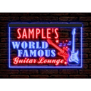 270047 Bar lounge per chitarre di fama mondiale Il tuo nome Testo personalizzato Su misura Display personalizzato Insegna luminosa al neon a LED Bicolore Due colori