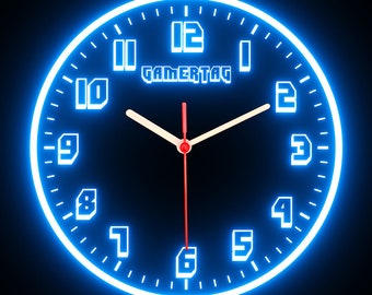 273002 Gamertag personalizado Zona de juegos Sala de juegos Etiqueta de jugador Luz LED Flexible Reloj de pared de neón hecho a medida 10"
