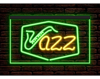 Letrero de neón LED de jazz, pantalla para bar, pub o club con música en vivo, doble color.