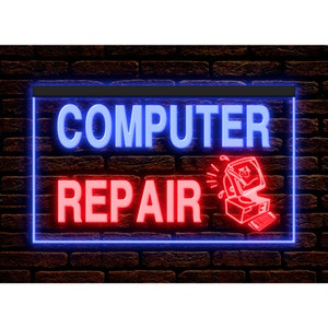 DC130003 Computer Repair Shop Store Center Home Decor Display LED Night Light Neon Sign Dual Color