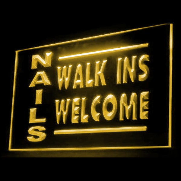 160025 NAILS Walk Ins Welcome Beauty Salon Shop Home Decor Display LED Night Light Neon Sign