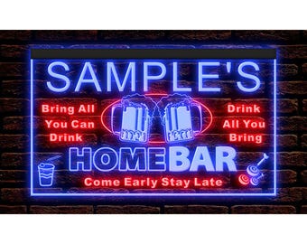 Personalized Home Bar LED Sign, Custom Neon Light illuminated Decor Display Dual Colors