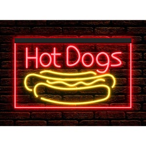 Hot Dogs LED Neon Sign, Cafe Restaurant Decor illuminated Display Light Dual Color