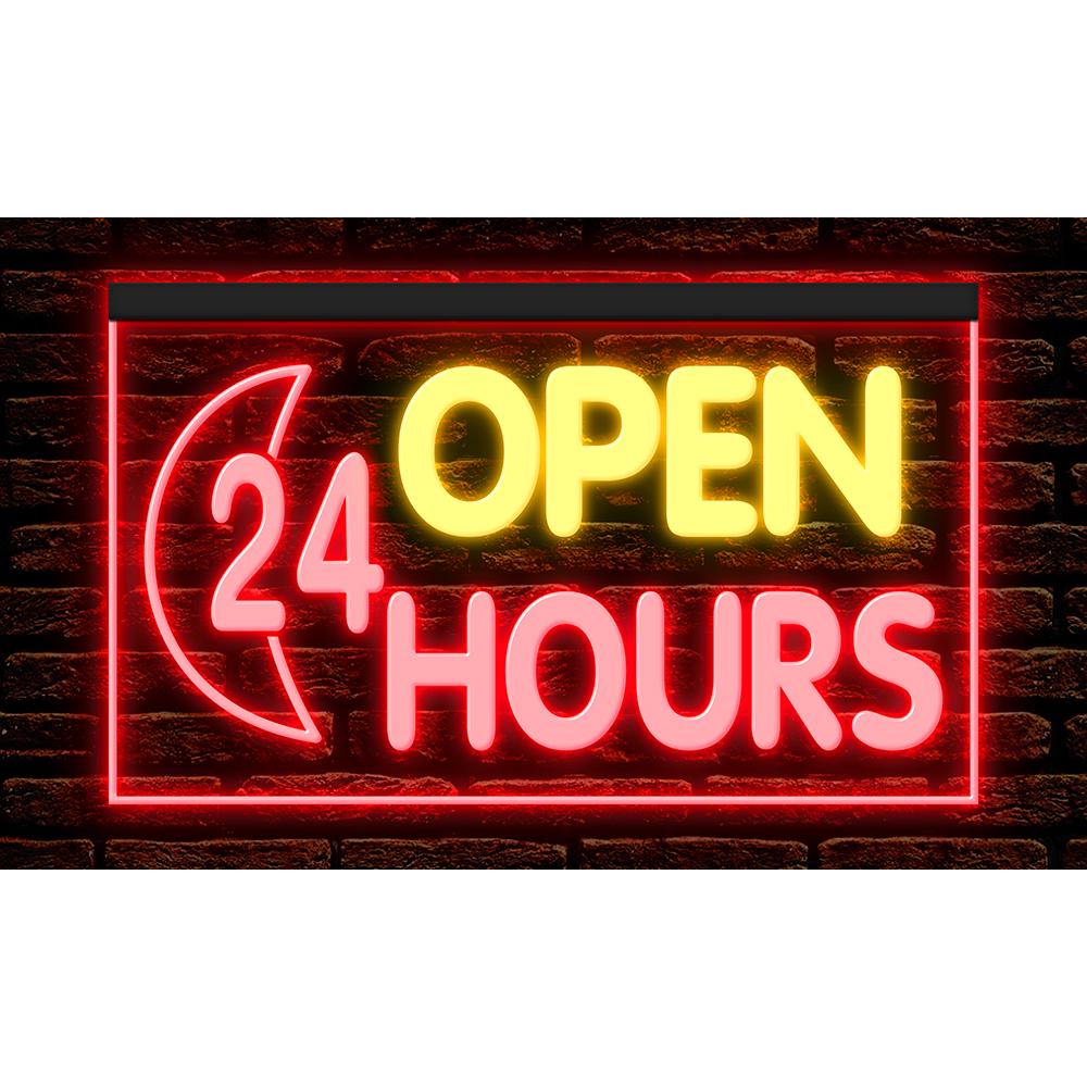 OPEN 24 HOURS Business Shop Cafe Restaurant Store Illuminated