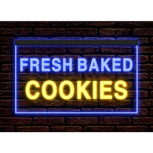 Fresh Baked Cookies Cafe Open Shop illuminated Decor Display Light Neon Sign Dual Colors