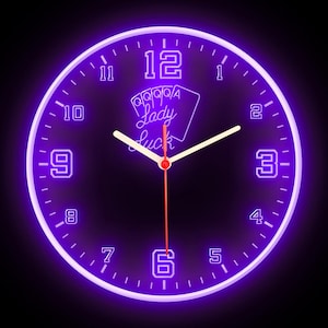 25ck1291 Orologio da parete flessibile al neon a LED colorato da 10" per sala giochi con carte da poker Lady Luck Man Cave