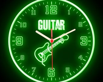 25ck1300 Guitar Music Room Shop Band Studio Wall Home Decor Colorful LED Flexible Flex Neon Clock 10"