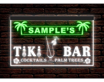 270013 Tiki Bar Cocktail Pub Beer Your Text Name Personalized Custom Made Decor illuminated Display LED Light Neon Sign Dual Color Two Color