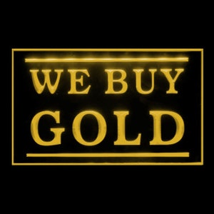 190163 Acquistiamo gioielli in oro, argento, negozio, centro, display con decorazioni aperte, insegna al neon con luce a LED