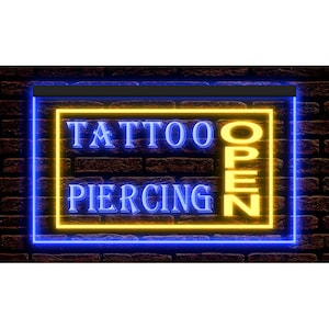 Tattoo Piercing Open Shop Store Studio illuminated Decor Display Light Neon Sign Dual Colors