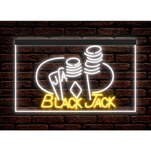 DC130010 Sala de juegos de casino Black Jack Tienda abierta Tienda Decoración del hogar Exhibición Luz de noche LED Letrero de neón de dos colores